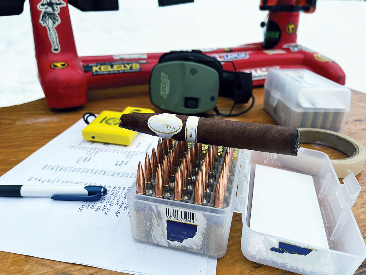 Patrick enjoyed a Davidoff Millennium Piramides cigar while conducting his 6mm Dasher test.